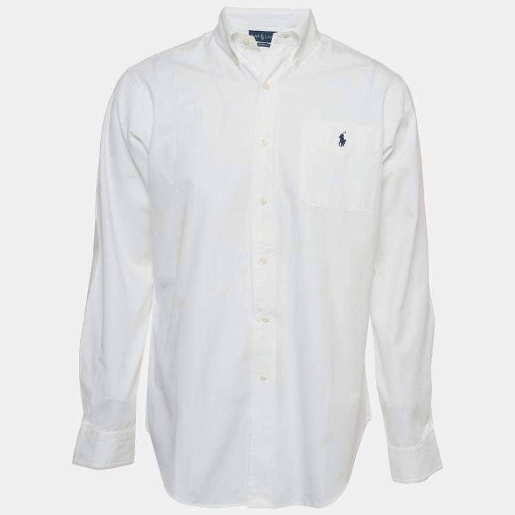 Pre Owned Ralph Lauren White Logo Embroidered Cotton Button Down Shirt M