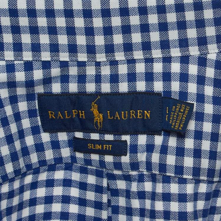 Pre Owned Ralph Lauren Blue Checked Cotton Button Down Slim Fit Shirt L