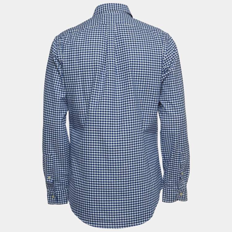Pre Owned Ralph Lauren Blue Checked Cotton Button Down Slim Fit Shirt L