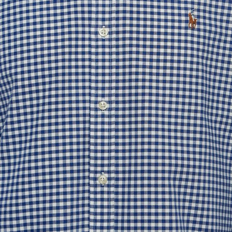 Pre Owned Ralph Lauren Blue Checked Cotton Button Down Slim Fit Shirt L
