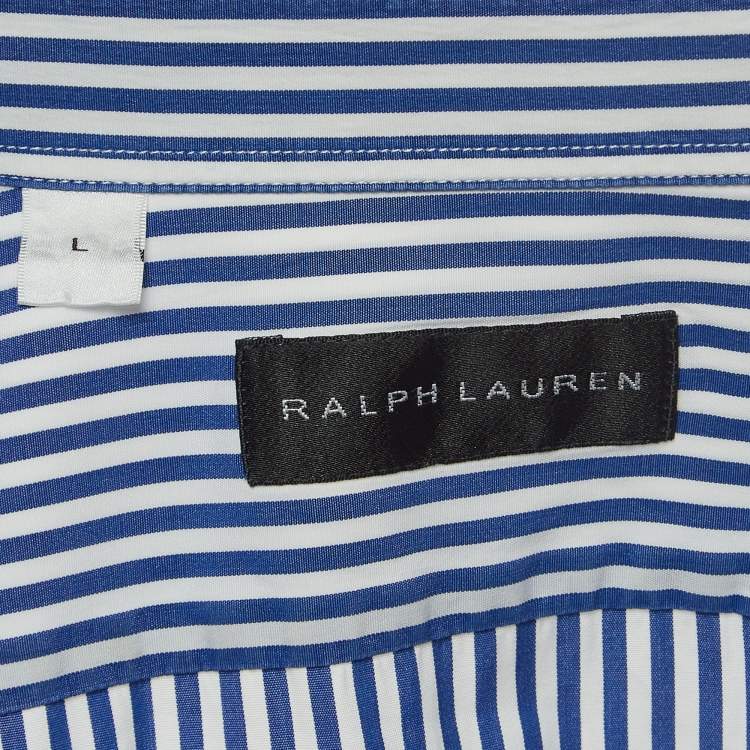 Pre Owned Ralph Lauren Blue Striped Cotton Button Front Shirt L