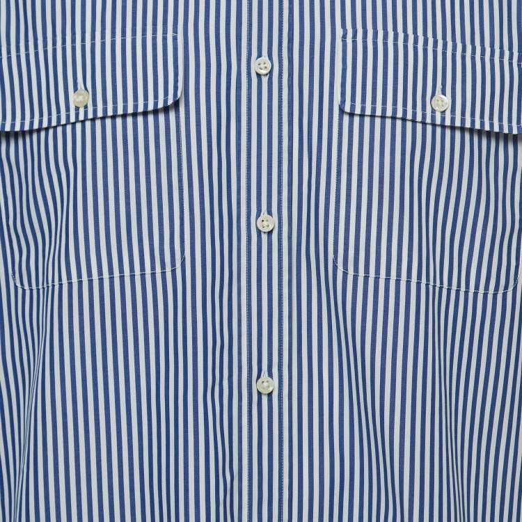 Pre Owned Ralph Lauren Blue Striped Cotton Button Front Shirt L