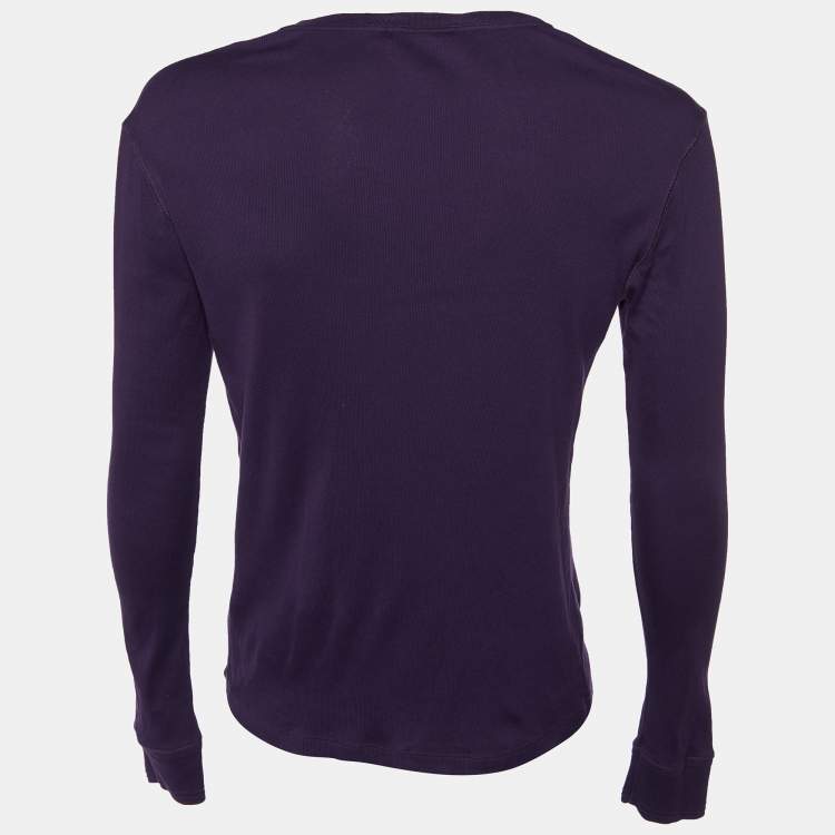 مملوكة مسبقًا Ralph Lauren Purple Ribbed Knit Crew Neck T-Shirt M
