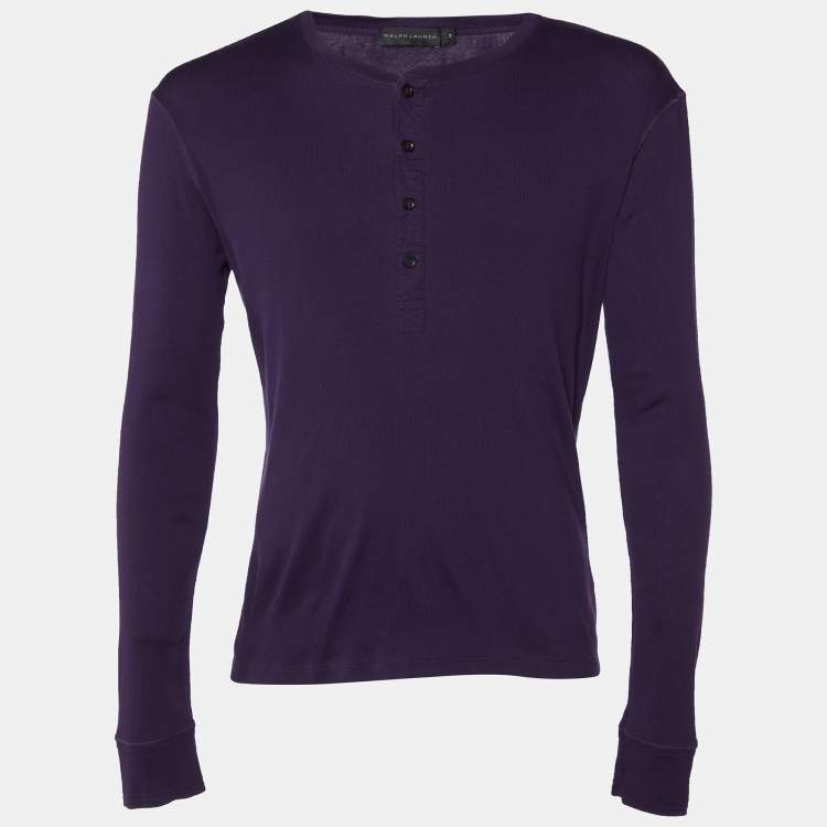 مملوكة مسبقًا Ralph Lauren Purple Ribbed Knit Crew Neck T-Shirt M