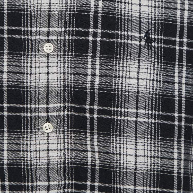 Pre Owned Ralph Lauren Monochrome Plaid Check Cotton Button Down Shirt L