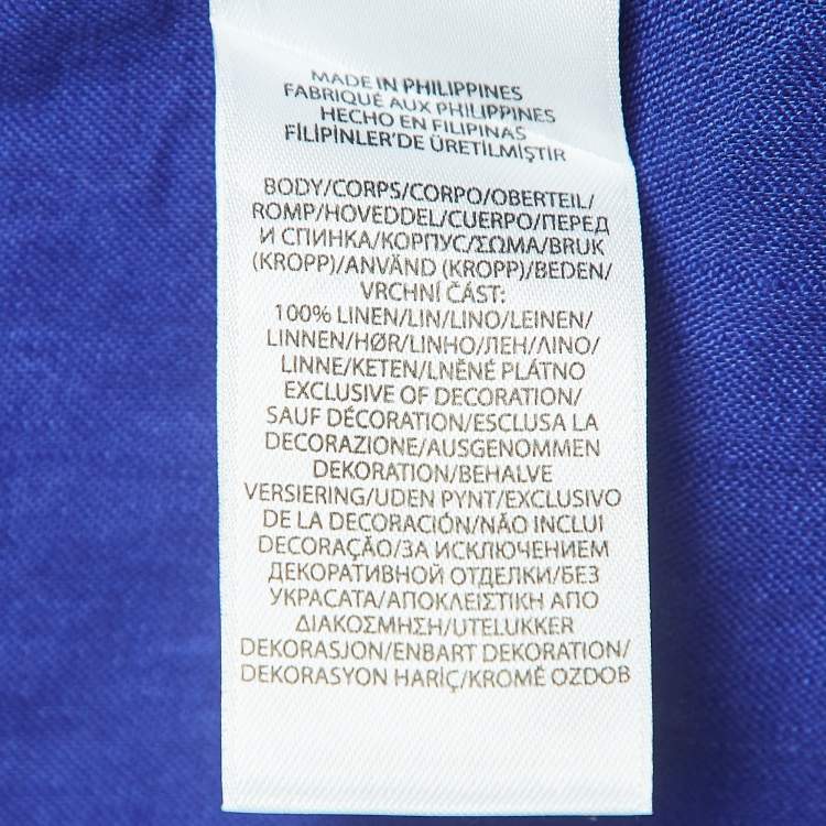 Pre Owned Ralph Lauren Blue Linen Long Sleeve Custom Fit Shirt L