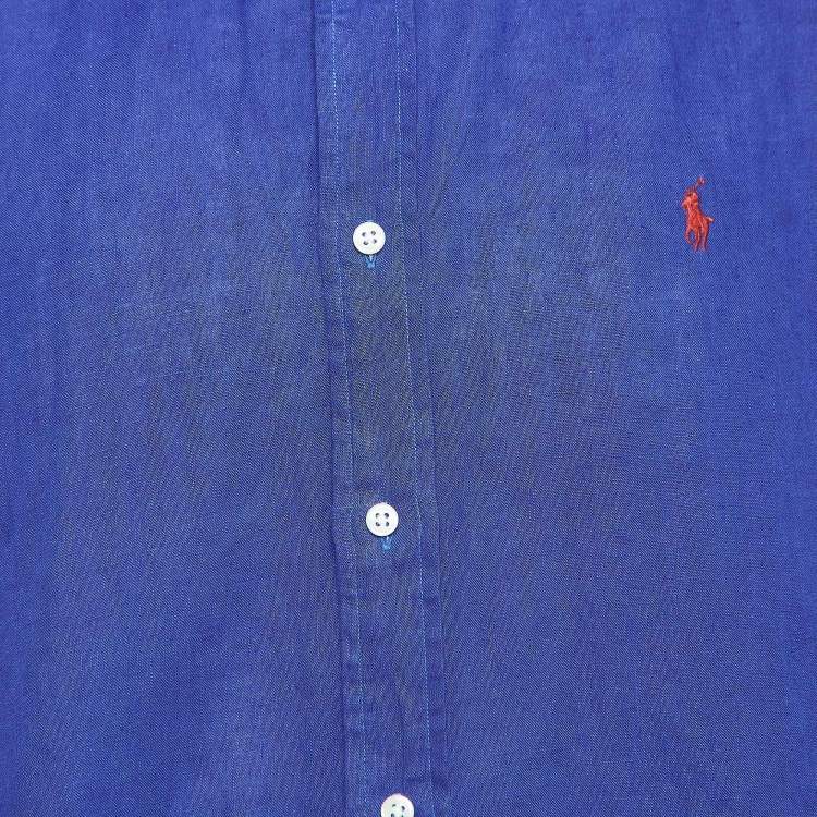 Pre Owned Ralph Lauren Blue Linen Long Sleeve Custom Fit Shirt L