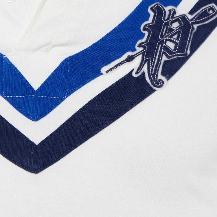 Pre Owned Ralph Lauren White Chevron Stripe Cotton Rugby Polo T-Shirt M