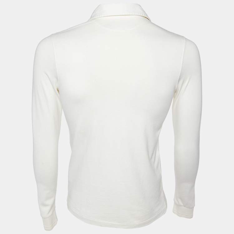 Pre Owned Ralph Lauren White Chevron Stripe Cotton Rugby Polo T-Shirt M