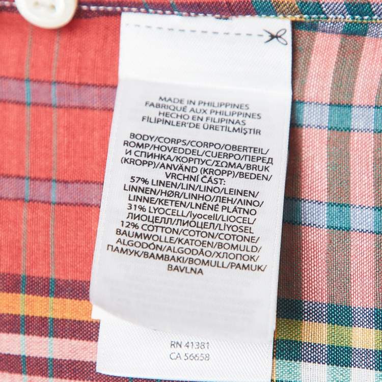 Pre Owned Ralph Lauren Multicolor Tartan Check Linen Blend Custom Fit Shirt M