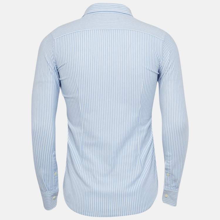 Pre Owned Ralph Lauren Blue Striped Cotton Knit Oxford Button Down Shirt M