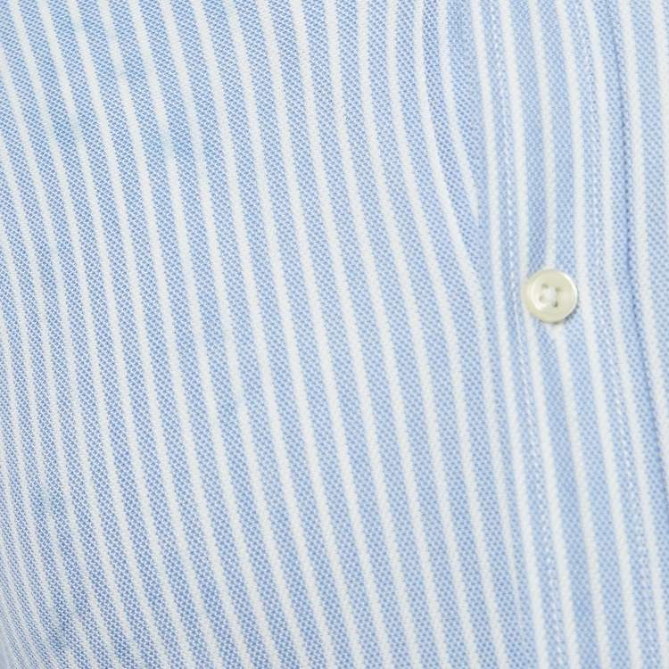 Pre Owned Ralph Lauren Blue Striped Cotton Knit Oxford Button Down Shirt M