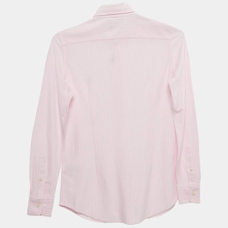 Pre Owned Ralph Lauren Pink Striped Cotton Knit Oxford Button Down Shirt M