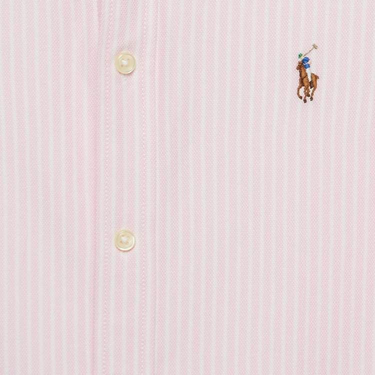 Pre Owned Ralph Lauren Pink Striped Cotton Knit Oxford Button Down Shirt M