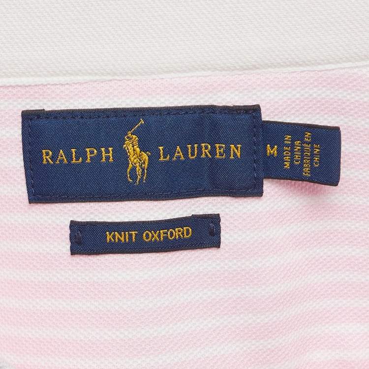 Pre Owned Ralph Lauren Pink Striped Cotton Knit Oxford Button Down Shirt M