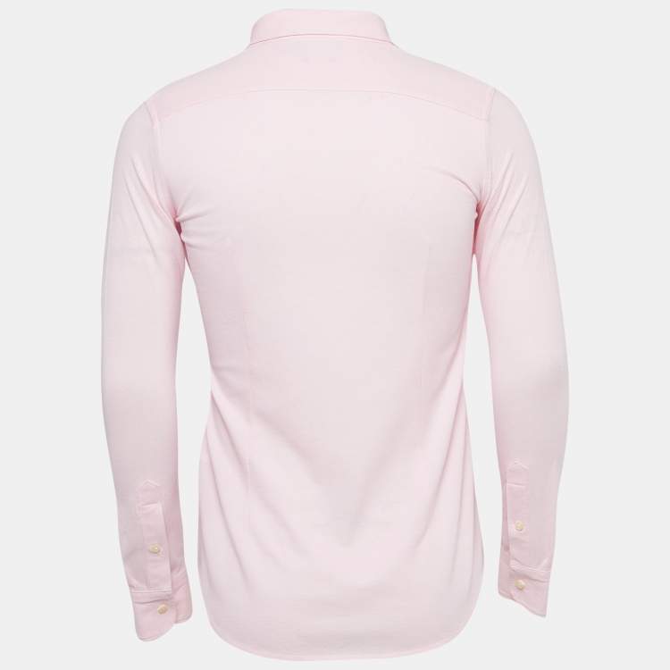 Pre Owned Ralph Lauren Pink Cotton Knit Oxford Button Down Shirt M