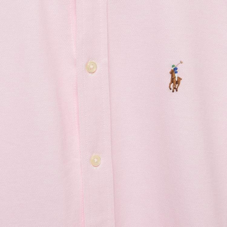 Pre Owned Ralph Lauren Pink Cotton Knit Oxford Button Down Shirt M