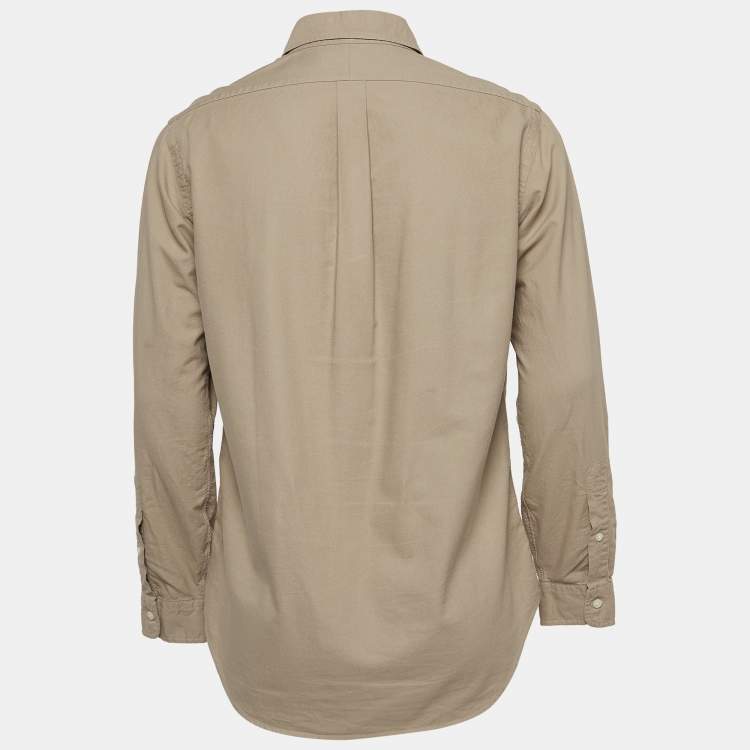 Pre Owned Ralph Lauren Khaki Green Cotton Button Down Collar Shirt M