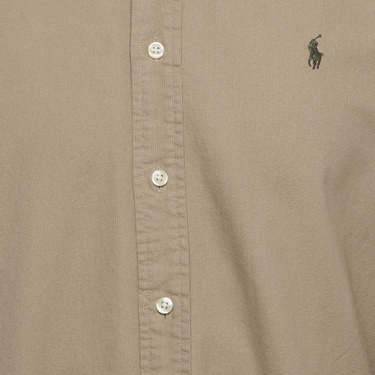 Pre Owned Ralph Lauren Khaki Green Cotton Button Down Collar Shirt M