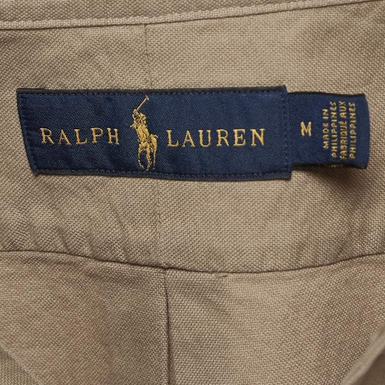 Pre Owned Ralph Lauren Khaki Green Cotton Button Down Collar Shirt M