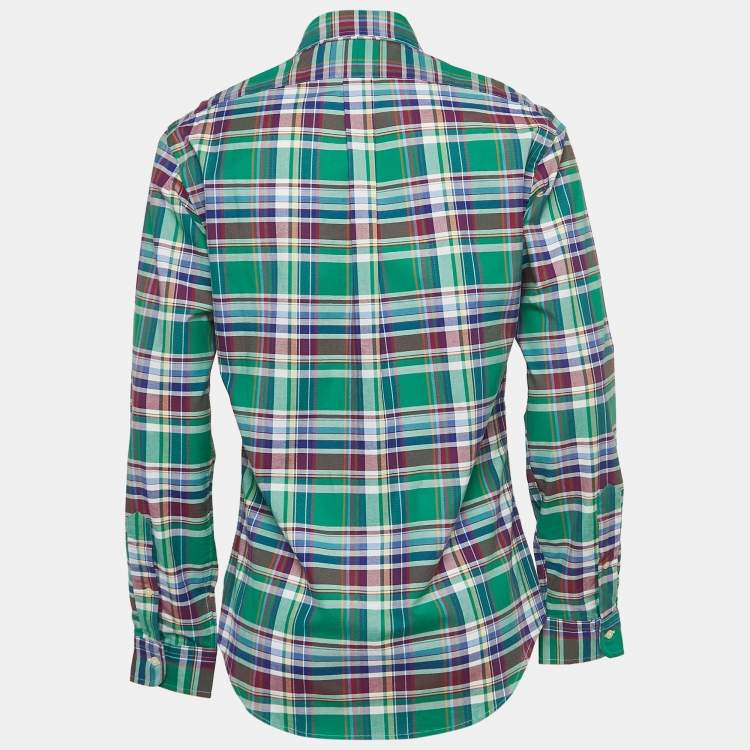 Pre Owned Ralph Lauren Green Tartan Checked Cotton Slim Fit M