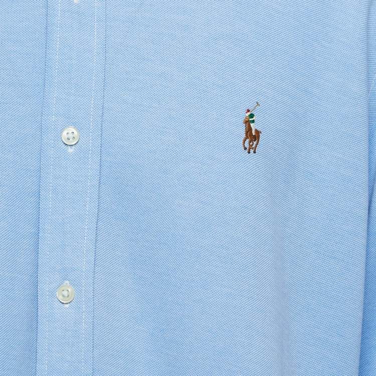 Pre Owned Ralph Lauren Blue Knit Oxford Buttoned Shirt XXL
