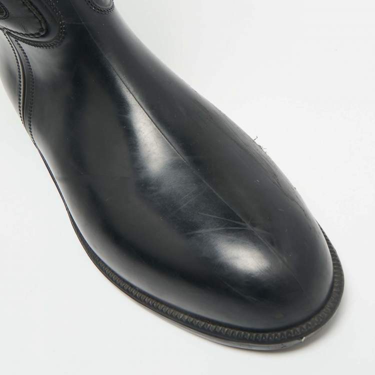 Pre Owned Ralph Lauren Black Rubber and Satin Chain Print Rain Boots Size 43.5  