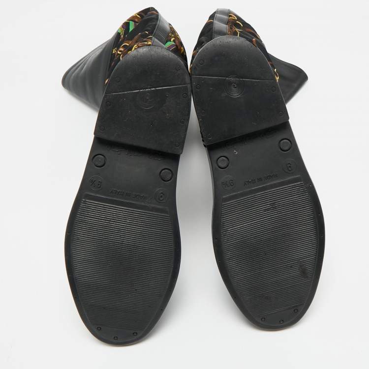 Pre Owned Ralph Lauren Black Rubber and Satin Chain Print Rain Boots Size 43.5  