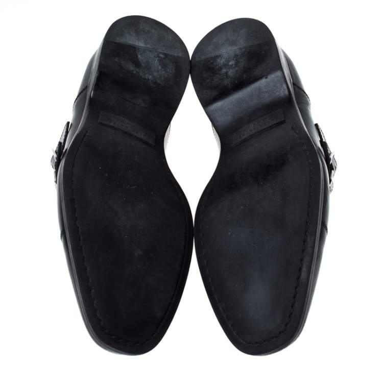 مملوكة مسبقًا Ralph Lauren Black Leather Double Strap Monk Oxfords Size 42