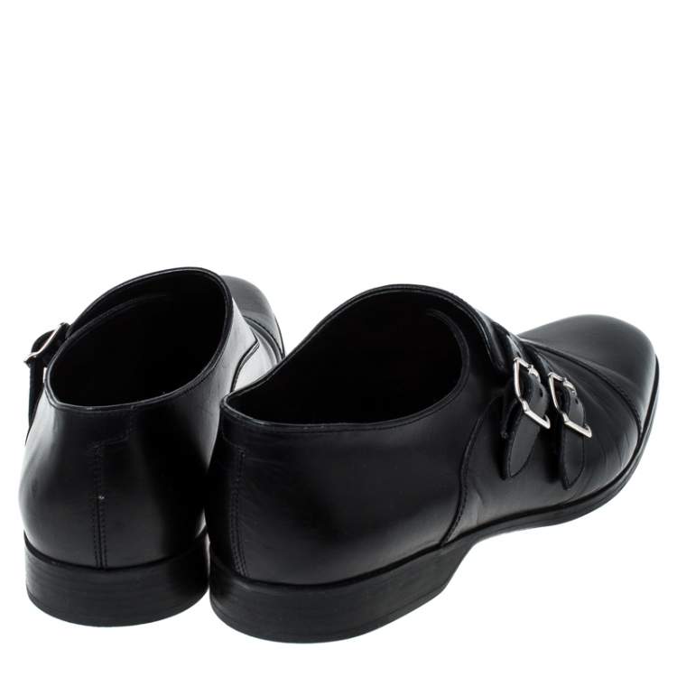 مملوكة مسبقًا Ralph Lauren Black Leather Double Strap Monk Oxfords Size 42