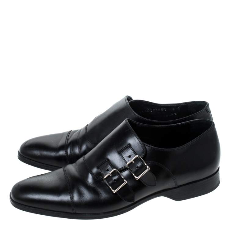 مملوكة مسبقًا Ralph Lauren Black Leather Double Strap Monk Oxfords Size 42