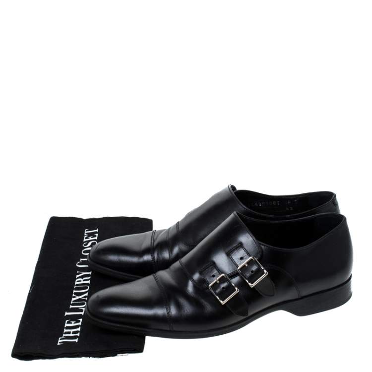 مملوكة مسبقًا Ralph Lauren Black Leather Double Strap Monk Oxfords Size 42