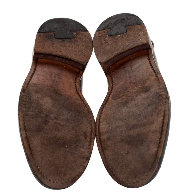 Pre Owned Ralph Lauren Black Leather Penny Slip On Loafers Size 42