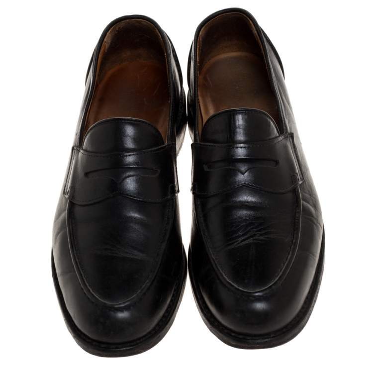 Pre Owned Ralph Lauren Black Leather Penny Slip On Loafers Size 42