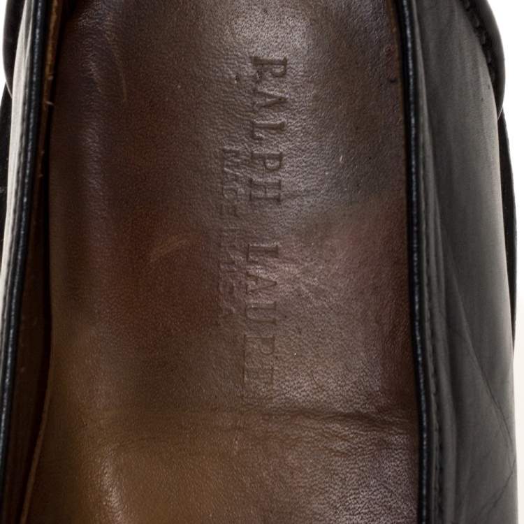 Pre Owned Ralph Lauren Black Leather Penny Slip On Loafers Size 42