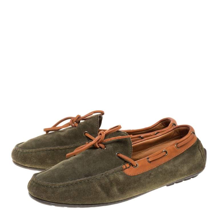 Pre Owned Ralph Lauren Green Suede and Leather Loafers Size 41