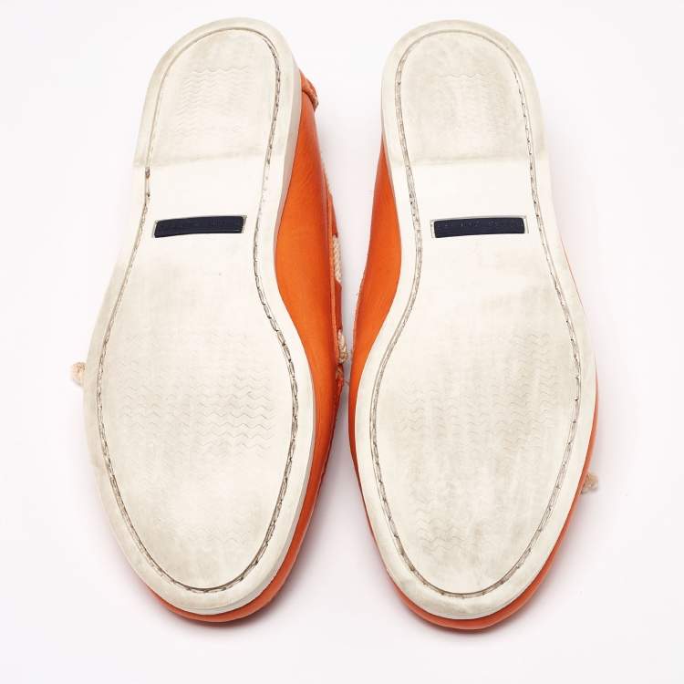Pre Owned Ralph Lauren Orange Leather Bow Boat Loafers Size 44.5
