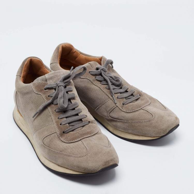 Pre Owned Ralph Lauren Grey Suede and Mesh Low-Top Sneakers Size 42