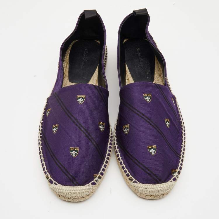 Pre Owned Ralph Lauren Purple Printed Fabric Slip On Espadrilles Loafers Size 45