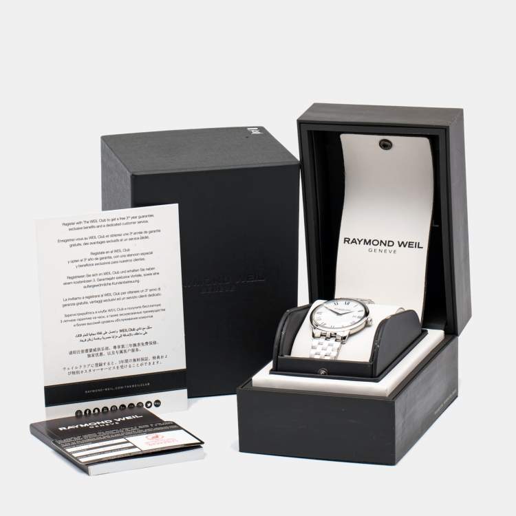 Pre Owned Raymond Weil White Stainless Steel Toccata 5488-ST-0300 Men's Wristwatch 39 mm