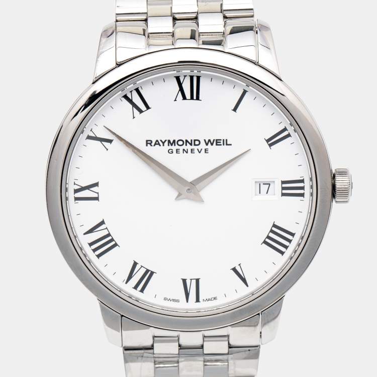 Pre Owned Raymond Weil White Stainless Steel Toccata 5488-ST-0300 Men's Wristwatch 39 mm