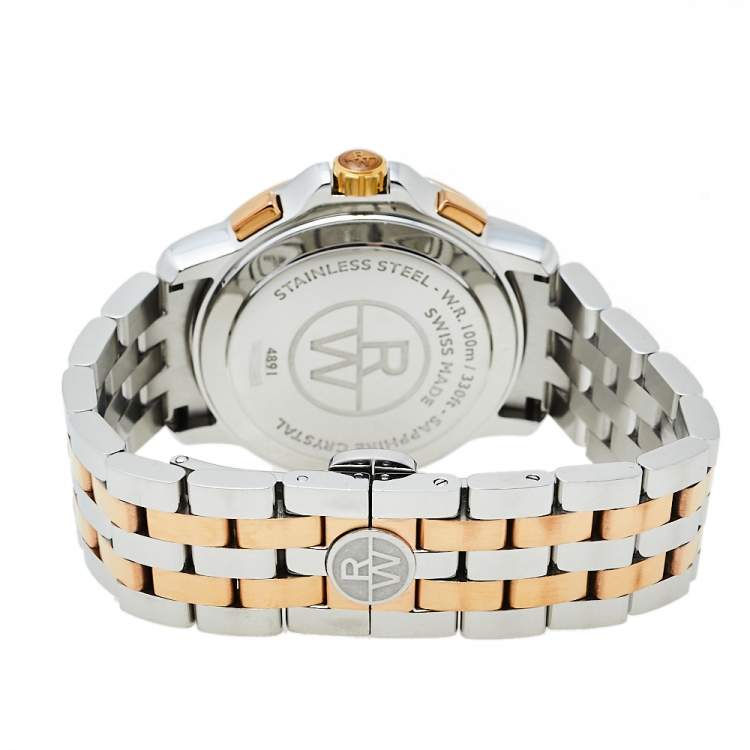 Pre Owned Raymond Weil Cream Two-Tone Stainless Steel Tango Chronograph 4891 Men's Wristwatch 40 mm