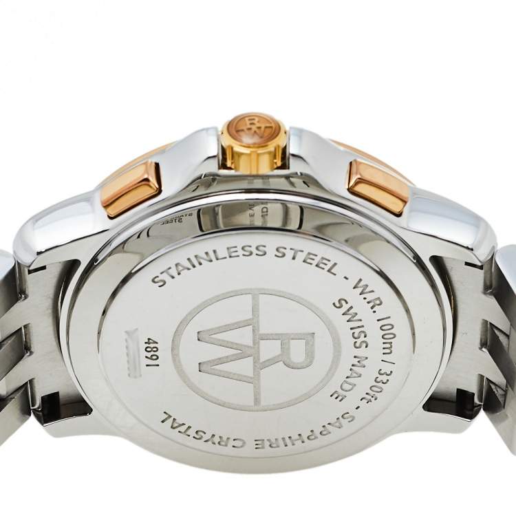 Pre Owned Raymond Weil Cream Two-Tone Stainless Steel Tango Chronograph 4891 Men's Wristwatch 40 mm