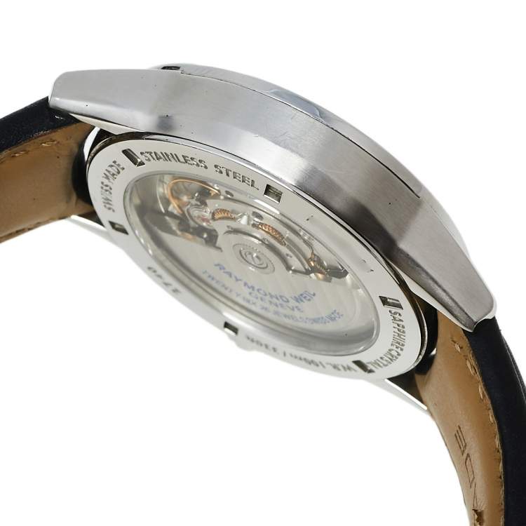 Pre Owned Raymond Weil Black Stainless Steel Leather Freelancer 2740-STC-20021 Automatic Men's Wristwatch 42.50 mm