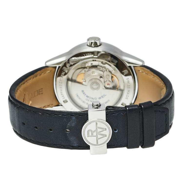 Pre Owned Raymond Weil Black Stainless Steel Leather Freelancer 2740-STC-20021 Automatic Men's Wristwatch 42.50 mm