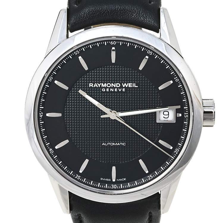 Pre Owned Raymond Weil Black Stainless Steel Leather Freelancer 2740-STC-20021 Automatic Men's Wristwatch 42.50 mm
