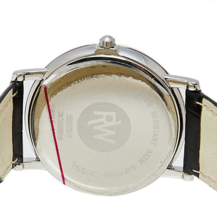 Pre Owned Raymond Weil White Stainless Steel Leather Tradition 5575/1 Men's Wristwatch 35 mm