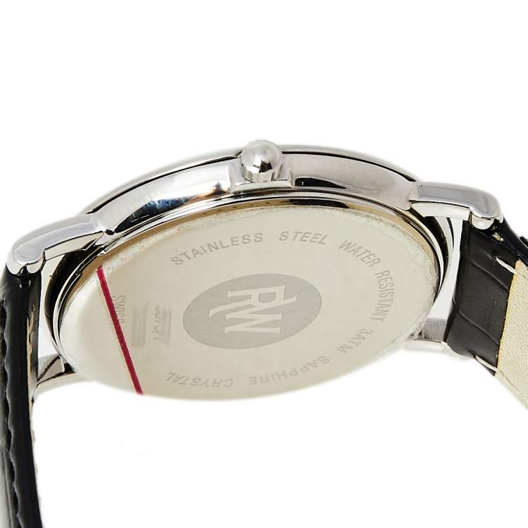Pre Owned Raymond Weil White Stainless Steel Leather Tradition 5575/1 Men's Wristwatch 35 mm