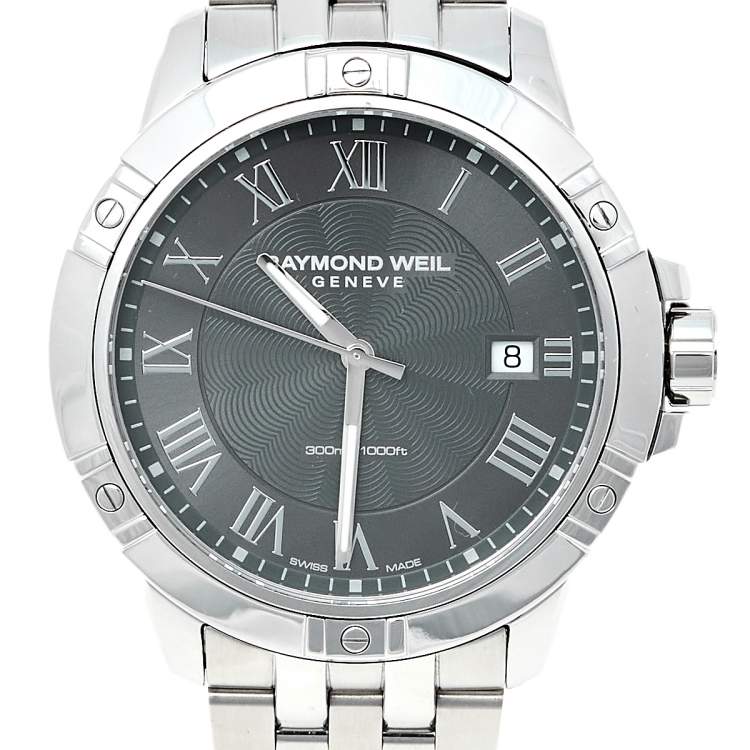 Pre Owned Raymond Weil Grey Stainless Steel Tango 8160-ST-00608 Men's Wristwatch 41 mm