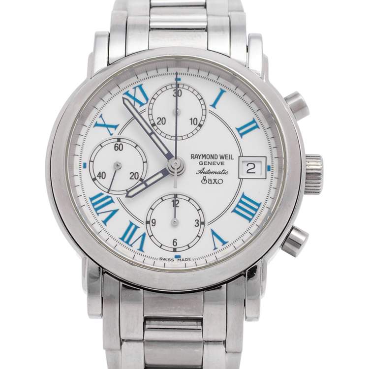 Pre Owned Raymond Weil White Stainless Steel Saxo 7720 Men's Wristwatch 37 mm